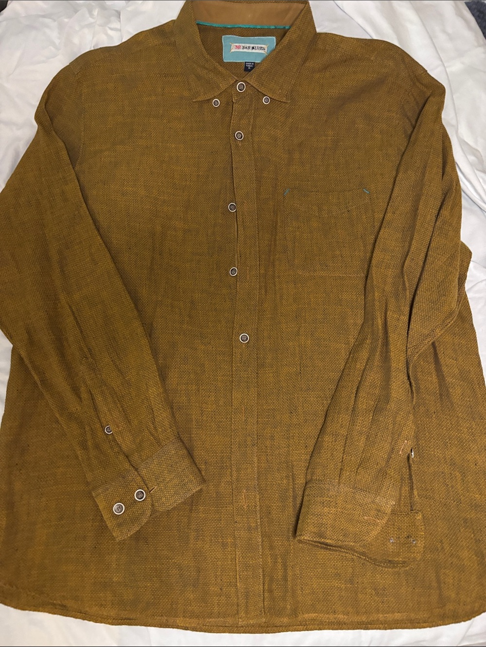 38 Bar Blues Men’s XL Linen Cotton Textured Shirt Mustard Brown